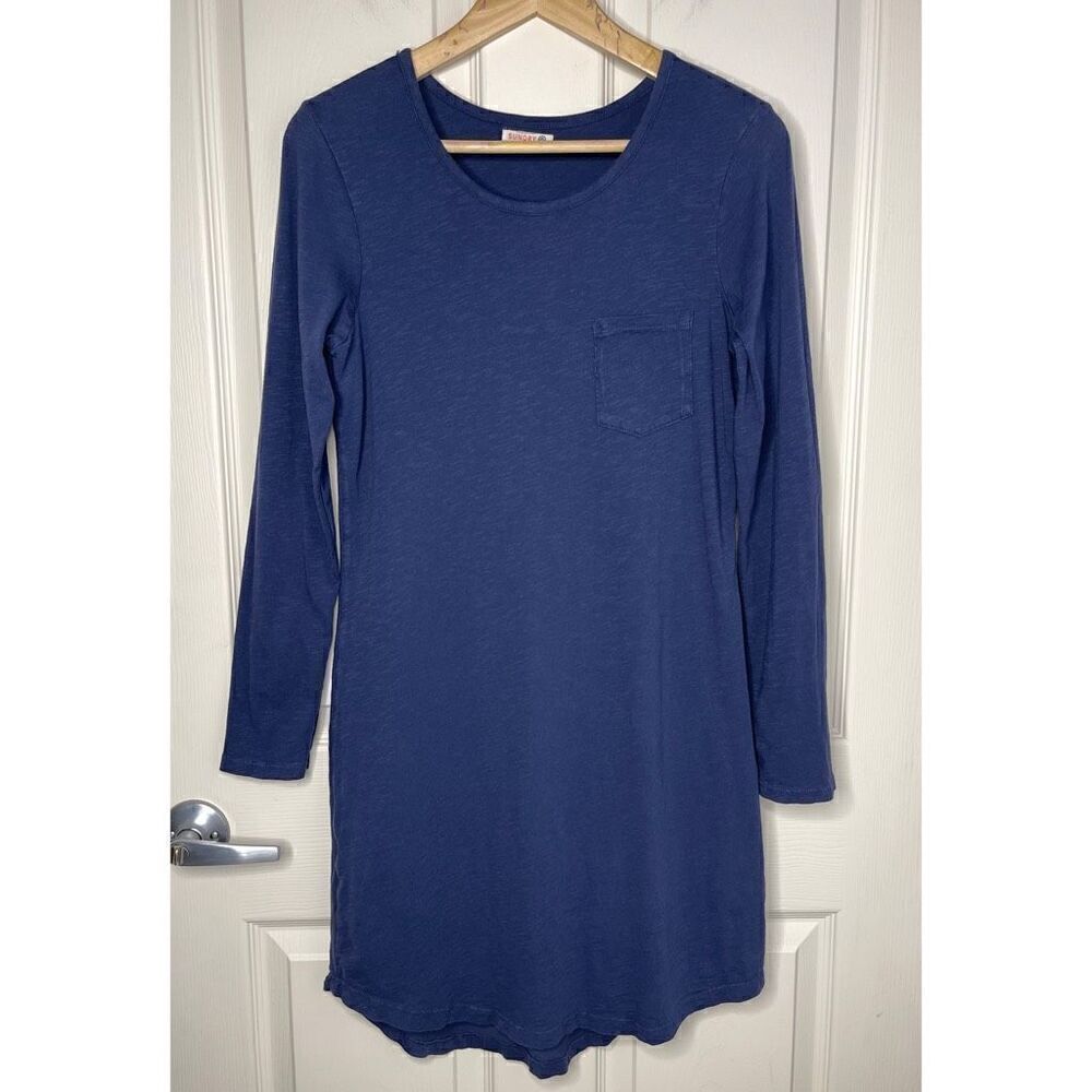 Sundry Cotton Slub long Sleeve Pocket Dress (Navy Blue) - 2 (Medium)